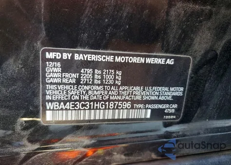 2017 BMW 440I Gran Coupe z USA, uszkodzony, nr VIN WBA4E3C31HG187596